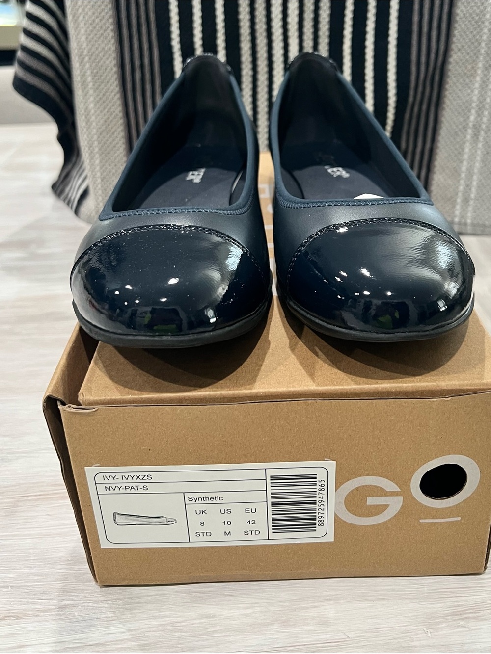 hotter Navy Patent Cap-Toe Ballet Flats